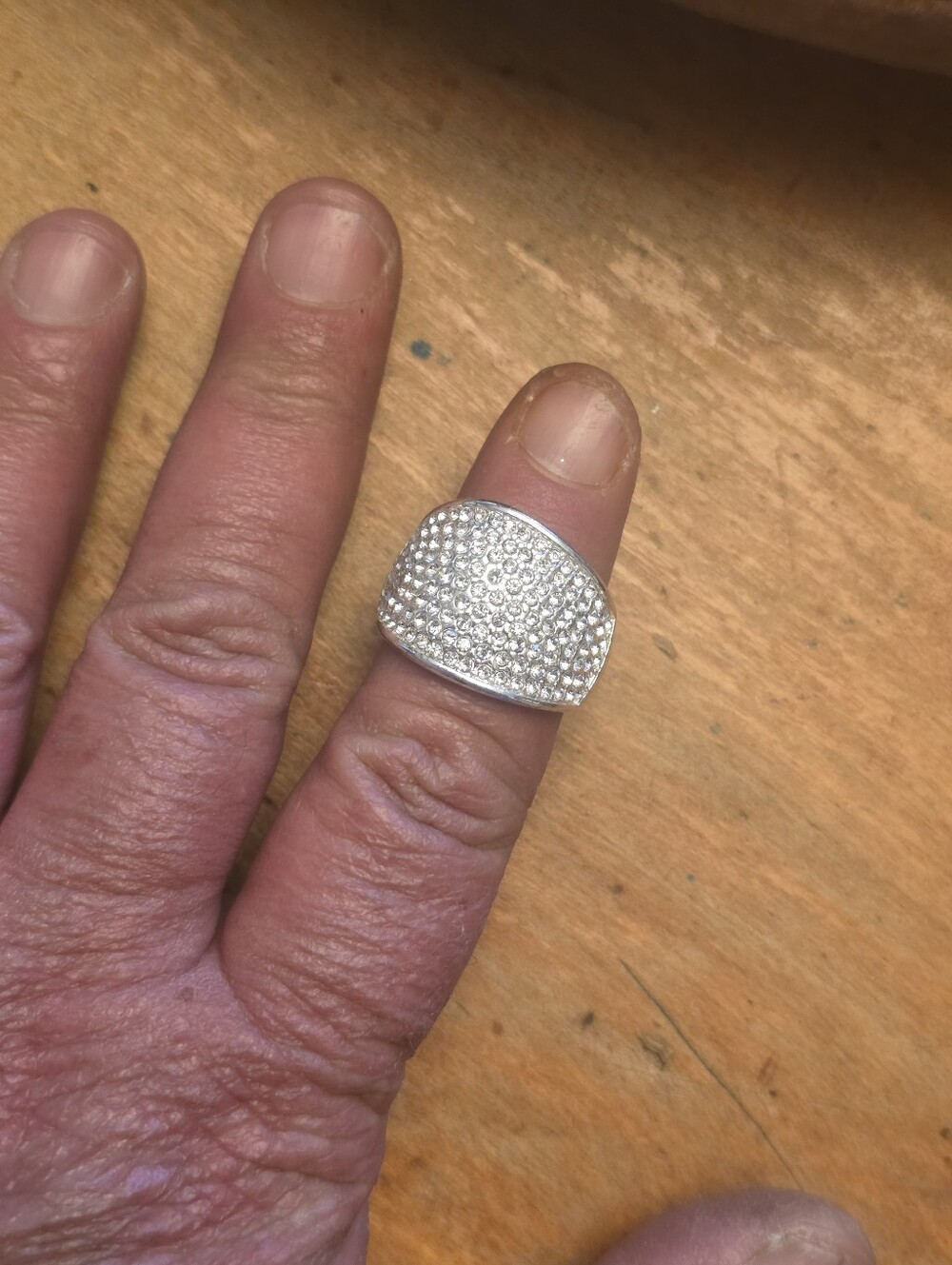 Pretty Silver Tone Pave Wide Ring Size 9.5
